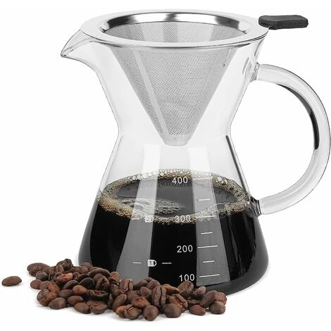 Pour Over Coffee Maker With Stainless Steel Filter, Borosilicate Glass Carafe Manual Coffee Dripper Brewer With Handle, No Paper Filters Needed Hand Drip Coffee Maker (400ml) 1 Pour Over Coffee Maker With Stainless Steel Filter, Borosilicate Glass Carafe Manual Coffee Dripper Brewer With Handle, No Paper Filters Needed Hand Drip Coffee Maker (400ml)