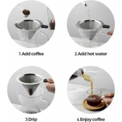 Pour Over Coffee Maker With Stainless Steel Filter, Borosilicate Glass Carafe Manual Coffee Dripper Brewer With Handle, No Paper Filters Needed Hand Drip Coffee Maker (400ml) 9 Pour Over Coffee Maker With Stainless Steel Filter, Borosilicate Glass Carafe Manual Coffee Dripper Brewer With Handle, No Paper Filters Needed Hand Drip Coffee Maker (400ml) -Home Chef Shop 60700304 5