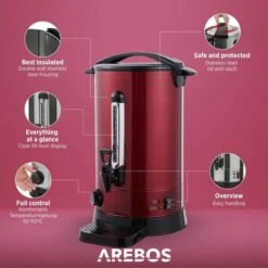 AREBOS Mulled Wine Cooker 1650 W Hot Drink Dispenser 20 L With Drip Tray, Outlet Tap, Thermostat And Overheating Protection Temperature Setting From 30 - 110 °C Red -Home Chef Shop 63743229 3