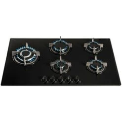 SIA GHG902BL 90cm Black 5 Burner Gas On Glass Hob With Cast Iron Pan Stands