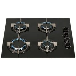 SIA GHG602BL 60cm 4 Burner Gas On Glass Hob In Black With Cast Iron Pan Stands