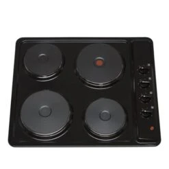 SIA PHP601BL 60cm Black 4 Zone Electric Solid Plate Easy Clean Side Control Hob