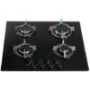 SIA GHG603BL 60cm Black 4 Burner Gas On Glass Hob With Cast Iron Pan Stands