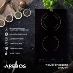 AREBOS Glass Ceramic Hob 3000 W 2 Hobs 30cm Autarkic With Sensor Touch Child Safety Lock Overheating Protection Auto Switch-off 7 AREBOS Glass Ceramic Hob 3000 W 2 Hobs 30cm Autarkic With Sensor Touch Child Safety Lock Overheating Protection Auto Switch-off -Home Chef Shop 66438945 3