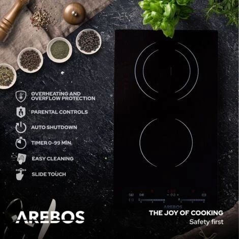 AREBOS Glass Ceramic Hob 3000 W 2 Hobs 30cm Autarkic With Sensor Touch Child Safety Lock Overheating Protection Auto Switch-off 3 AREBOS Glass Ceramic Hob 3000 W 2 Hobs 30cm Autarkic With Sensor Touch Child Safety Lock Overheating Protection Auto Switch-off - Image 3