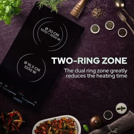 AREBOS Glass Ceramic Hob 3000 W 2 Hobs 30cm Autarkic With Sensor Touch Child Safety Lock Overheating Protection Auto Switch-off 4 AREBOS Glass Ceramic Hob 3000 W 2 Hobs 30cm Autarkic With Sensor Touch Child Safety Lock Overheating Protection Auto Switch-off - Image 4