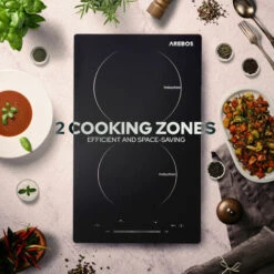 AREBOS Induction Hob 3000W 2 Hobs 30 Cm Autarkic With Sensor Touch Timer Child Safety Overheating Protection Auto Switch-off -Home Chef Shop 66647182 3