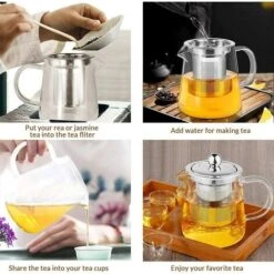 Heat Resistant Glass Teapot With Infuser, Clear Handle, Perfect For Tea And Coffee - (450ml) -Home Chef Shop 67924862 4