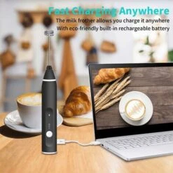 Electric Milk Frother, USB Rechargeable Milk Frother 2 In 1 Hand-held Battery-operated Milk Frother For Coffee, Latte, Cappuccino, Beating Eggs -Home Chef Shop 68107200 5