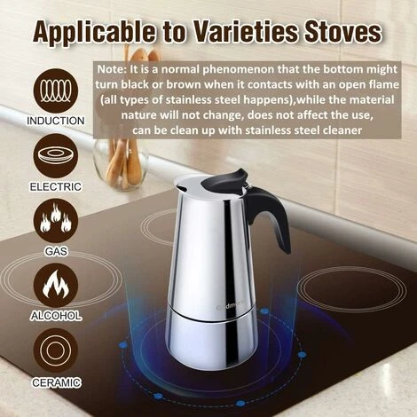Italian Coffee Maker, Moka Coffee Maker In Stainless Steel Pressure Coffee Maker 200ml Large Capacity Compatible With Induction Hob With Ergonomic Handle 2 Italian Coffee Maker, Moka Coffee Maker In Stainless Steel Pressure Coffee Maker 200ml Large Capacity Compatible With Induction Hob With Ergonomic Handle - Image 2