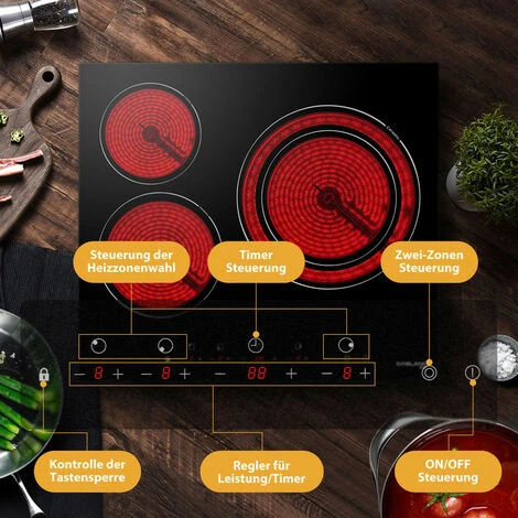 Built-in Ceramic Hob, 3 Zones Electric Cooktop In Black, 5400W Total Output, With Dual Zone Touch Control Timer Child Lock Gasland Chef CH603BF 4 Built-in Ceramic Hob, 3 Zones Electric Cooktop In Black, 5400W Total Output, With Dual Zone Touch Control Timer Child Lock Gasland Chef CH603BF - Image 4