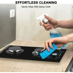 Built-in 2 Burner Gas Hob, Black Glass Gas Cooktop, Cooker With FFD And Cast Iron Pan Supports [Energy Class A+] Thermomate GHBG302 -Home Chef Shop 71426696 4