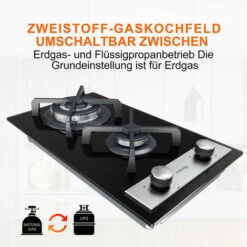 Built-in 2 Burners Gas Hob, Black Tempered Glass Gas Cooktop, NG/LPG Convertible Gasland Chef GH30BF -Home Chef Shop 71426697 3