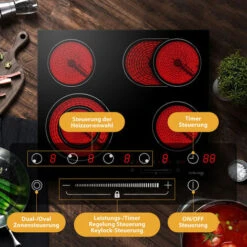 Built-in Ceramic Hob, 4 Zones Electric Cooktop In Black, 6600W Total Output, With Dual & Oval Zone Touch Control Timer Child Lock Gasland Chef CH604BF -Home Chef Shop 71426699 4