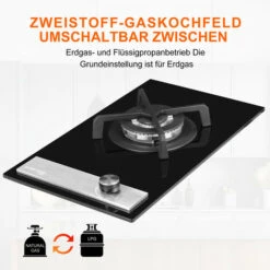 Built-in Gas Hob, Black Tempered Glass Gas Cooktop, 3.4kW Triple Ring Burner Gasland Chef GH12BF -Home Chef Shop 71426703 3