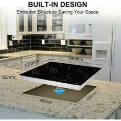 Ceramic Hob Built-in, Black Glass Electric Cooktop, 4 Zones Cooker Touch Controls With STOP+GO Function, Timer & Child Lock, 6.7kW [Energy Class A+] Thermomate CHTB604 -Home Chef Shop 71426704 5