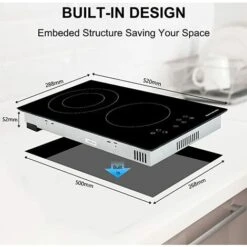 Ceramic Hob, 30cm Built-in 2 Zones Electric Cooktop Black Glass Cooker With Touch Controls & Timer, 3200W [Energy Class A+] Thermomate CHTB302 -Home Chef Shop 71426708 5