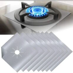 8Pcs Gas Hob Protector Teflon Silver Hob Gas Protector Gas Stove Protector Gas Stove Gas Burner Protector Non-stick Corrosion Protector (Silver 2727cm)
