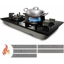 Karinear 30cm Built-in 2 Burners Gas Hob Black Tempered Glass Gas Cooktop, Cast Iron Pan Support, NG/LPG Convertible -Home Chef Shop 72566701 3