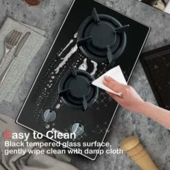 Karinear 30cm Built-in 2 Burners Gas Hob Black Tempered Glass Gas Cooktop, Cast Iron Pan Support, NG/LPG Convertible -Home Chef Shop 72566701 5