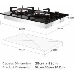 NOXTON Built-in 30cm 2 Burner Gas Hob Domino Black Glass Cooker With LPG Kit &FFD [Energy Class A+] -Home Chef Shop 72566702 3