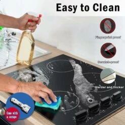 Karinear Ceramic Hob, Built-in 4 Burners Electric Hob 60cm Ceramic Cooker With Electronic Knob Controls, Residual Heat Indicator, 6000W, Hard Wired, No Plug Included -Home Chef Shop 72566704 4