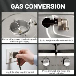 NOXTON Built-in 2 Burner Gas Cooker, Stainless Steel Gas Hob With Plug, Cast Iron Pan Support, Flame Out Protection, NG/LPG Kit -Home Chef Shop 72566706 4