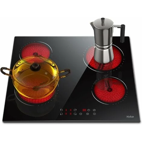 Electric Hob 4 Zone Ceramic Hob 60 Cm With Touch Control 6000W 9 Power Levels Safety Lock Auto Switch Off Safety Residual Heat Indicator Hard Wire, No Plug Included 1 Electric Hob 4 Zone Ceramic Hob 60 Cm With Touch Control 6000W 9 Power Levels Safety Lock Auto Switch Off Safety Residual Heat Indicator Hard Wire, No Plug Included