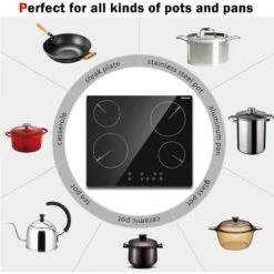 Ceramic Hob, Karinear 60cm Built-in 4 Zones Electric Hob With Touch Control 6000W, Hard Wired, No Plug Included -Home Chef Shop 72566708 5