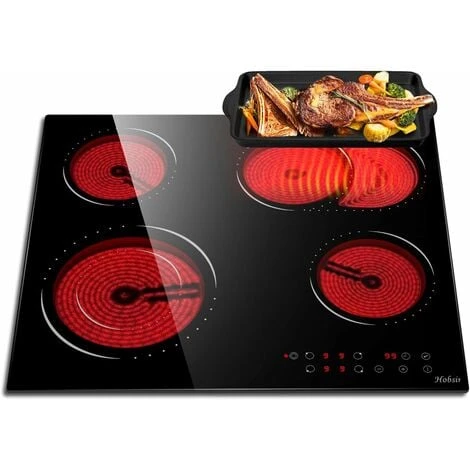Ceramic Hob, 4 Zone Built-in Electric Hob 60cm, Ceramic Cooktop With Touch Control, 6400W, 9 Power Levels, Dual Ring Zone, Oval Zone, Timer, Child Lock, For All Pots, Hard Wired, Without Plug 1 Ceramic Hob, 4 Zone Built-in Electric Hob 60cm, Ceramic Cooktop With Touch Control, 6400W, 9 Power Levels, Dual Ring Zone, Oval Zone, Timer, Child Lock, For All Pots, Hard Wired, Without Plug