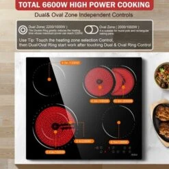 Ceramic Hob, 4 Zone Built-in Electric Hob 60cm, Ceramic Cooktop With Touch Control, 6400W, 9 Power Levels, Dual Ring Zone, Oval Zone, Timer, Child Lock, For All Pots, Hard Wired, Without Plug 7 Ceramic Hob, 4 Zone Built-in Electric Hob 60cm, Ceramic Cooktop With Touch Control, 6400W, 9 Power Levels, Dual Ring Zone, Oval Zone, Timer, Child Lock, For All Pots, Hard Wired, Without Plug -Home Chef Shop 72566715 3
