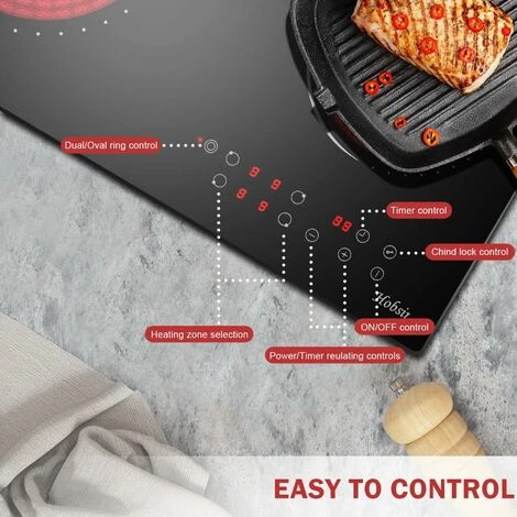 Ceramic Hob, 4 Zone Built-in Electric Hob 60cm, Ceramic Cooktop With Touch Control, 6400W, 9 Power Levels, Dual Ring Zone, Oval Zone, Timer, Child Lock, For All Pots, Hard Wired, Without Plug 4 Ceramic Hob, 4 Zone Built-in Electric Hob 60cm, Ceramic Cooktop With Touch Control, 6400W, 9 Power Levels, Dual Ring Zone, Oval Zone, Timer, Child Lock, For All Pots, Hard Wired, Without Plug - Image 4