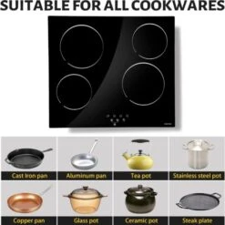 NOXTON Ceramic Hob, Built-in 4 Zone Electric Hobs 60cm Black Glass Panel Cooker With Touch Controls 8 NOXTON Ceramic Hob, Built-in 4 Zone Electric Hobs 60cm Black Glass Panel Cooker With Touch Controls -Home Chef Shop 72566716 4