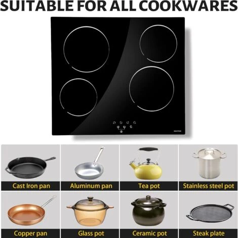 NOXTON Ceramic Hob, Built-in 4 Zone Electric Hobs 60cm Black Glass Panel Cooker With Touch Controls 4 NOXTON Ceramic Hob, Built-in 4 Zone Electric Hobs 60cm Black Glass Panel Cooker With Touch Controls - Image 4