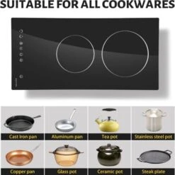NOXTON Ceramic Hob, 2 Zone Domino Cooker Built-in 30cm Electric Hobs Black Glass Hot Plate Cooktop With Touch Controls -Home Chef Shop 72566717 4