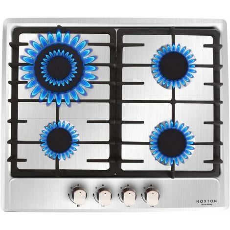 NOXTON Built-in 4 Burner Gas Cooker, Stainless Steel Gas Hob With Flame Out Protection, Cast Iron Pan Support, NG/LPG Kit, 59cm X 51cm 1 NOXTON Built-in 4 Burner Gas Cooker, Stainless Steel Gas Hob With Flame Out Protection, Cast Iron Pan Support, NG/LPG Kit, 59cm X 51cm