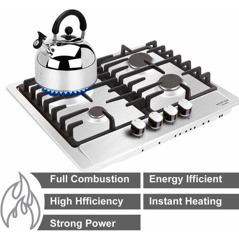NOXTON Built-in 4 Burner Gas Cooker, Stainless Steel Gas Hob With Flame Out Protection, Cast Iron Pan Support, NG/LPG Kit, 59cm X 51cm 2 NOXTON Built-in 4 Burner Gas Cooker, Stainless Steel Gas Hob With Flame Out Protection, Cast Iron Pan Support, NG/LPG Kit, 59cm X 51cm - Image 2
