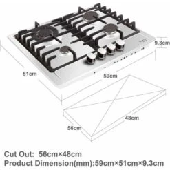 NOXTON Built-in 4 Burner Gas Cooker, Stainless Steel Gas Hob With Flame Out Protection, Cast Iron Pan Support, NG/LPG Kit, 59cm X 51cm 7 NOXTON Built-in 4 Burner Gas Cooker, Stainless Steel Gas Hob With Flame Out Protection, Cast Iron Pan Support, NG/LPG Kit, 59cm X 51cm -Home Chef Shop 72566718 3