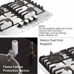 NOXTON Built-in 4 Burner Gas Cooker, Stainless Steel Gas Hob With Flame Out Protection, Cast Iron Pan Support, NG/LPG Kit, 59cm X 51cm 9 NOXTON Built-in 4 Burner Gas Cooker, Stainless Steel Gas Hob With Flame Out Protection, Cast Iron Pan Support, NG/LPG Kit, 59cm X 51cm -Home Chef Shop 72566718 5