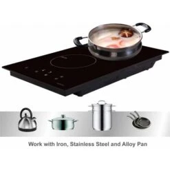 NOXTON Induction Hob Built-in 2 Zone Domino Electric Hobs With Touch Controls Black Glass Hot Plate 30cm 3500W -Home Chef Shop 72566725 3