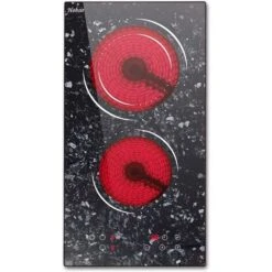 2 Zone Ceramic Hob, Hobsir Built-in Electric Hob 30cm, Marble, 3200W, Touch Control, Doul Zone, 9 Heating Levels, Safety Lock,Timer, Hard Wire, No Plug Included, LH07