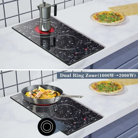 2 Zone Ceramic Hob, Hobsir Built-in Electric Hob 30cm, Marble, 3200W, Touch Control, Doul Zone, 9 Heating Levels, Safety Lock,Timer, Hard Wire, No Plug Included, LH07 3 2 Zone Ceramic Hob, Hobsir Built-in Electric Hob 30cm, Marble, 3200W, Touch Control, Doul Zone, 9 Heating Levels, Safety Lock,Timer, Hard Wire, No Plug Included, LH07 - Image 3