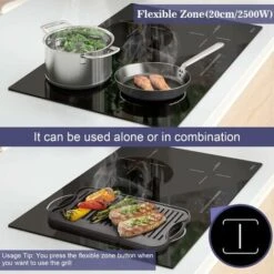 Plug In Induction Hob, Hobsir 4 Zones Electric Hob 60cm With Flexible Zone For Griddle Plate, Bulit-in, 2800W, Slider Touch, Timer, Child-safety Lock, Pause Function,13 Amp -Home Chef Shop 73150179 3
