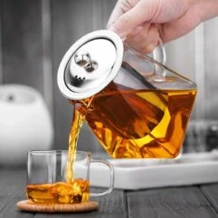1 Piece Clear Square Bottom Teapot With Clear Glass Infuser, Household Borosilicate Infuser, Perfect For Tea And Coffee (950ml) -Home Chef Shop 76892947 3