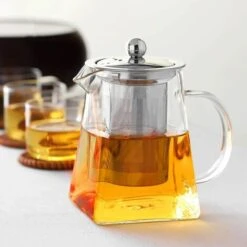 1 Piece Clear Square Bottom Teapot With Clear Glass Infuser, Household Borosilicate Infuser, Perfect For Tea And Coffee (950ml) -Home Chef Shop 76892947 4