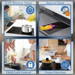 Plug In Induction Hob, Hobsir 2 Zone Electric Hob 30cm, Double Induction Hob With Stainless Steel Frame, Flexible Zone, Bulit-in, 2800W, Slider Touch, Timer, Pause Function, Child-safety Lock, 13 Amp -Home Chef Shop 81851227 5