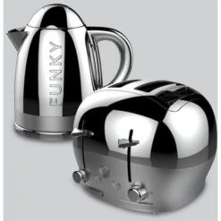 The Funky Appliance Company 1.7 Litre Kettle And 4 Slice Toaster Set Chrome