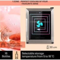 Klarstein Vinamour 16 Uno Wine Fridge 16 Bottles/42 Litres 5-18°C 41dB Glass -Home Chef Shop 83740595 3