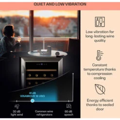 Klarstein Vinamour 16 Uno Wine Fridge 16 Bottles/42 Litres 5-18°C 41dB Glass -Home Chef Shop 83740595 4