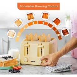 Beige 4 Slice Toaster Family Size 1400W With Variable Browning Control -Home Chef Shop 83743689 3